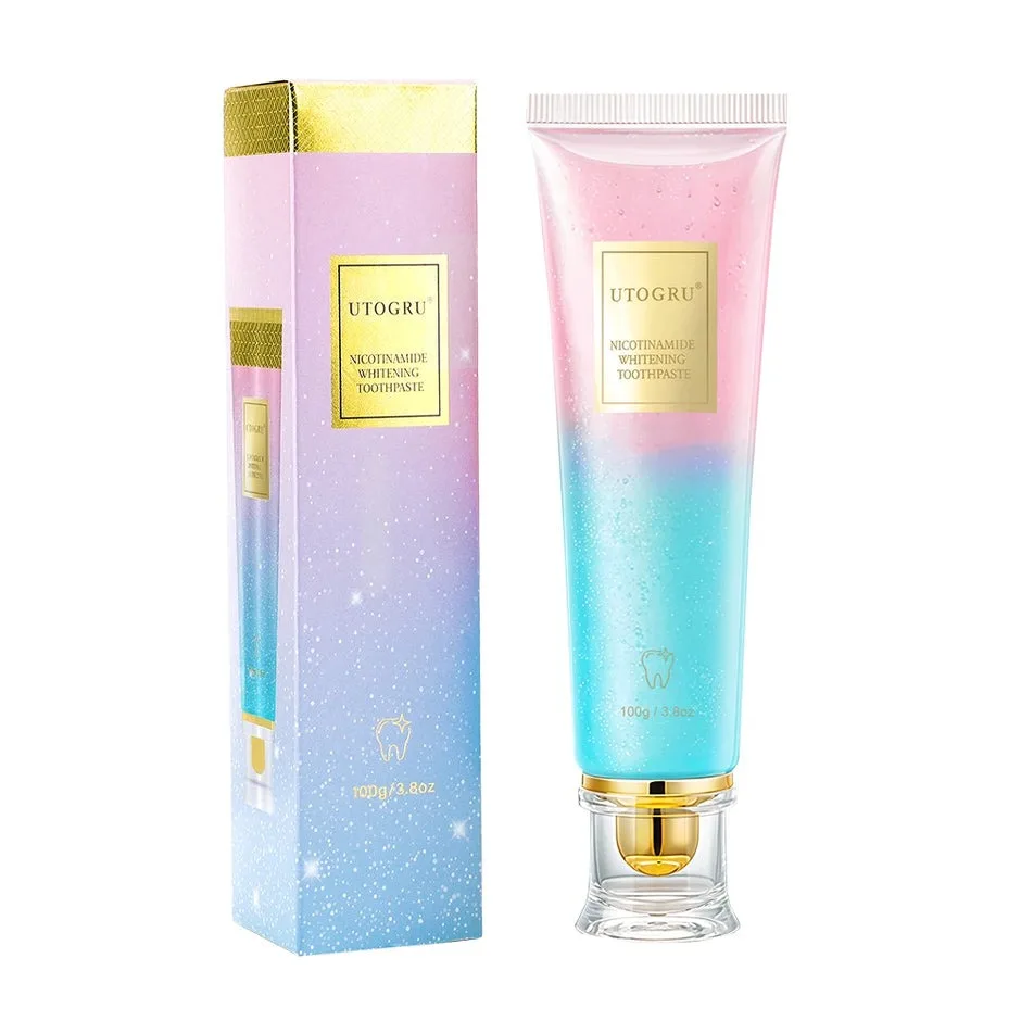 Utogru Nicotinamide whitening toothpaste tube and box side view