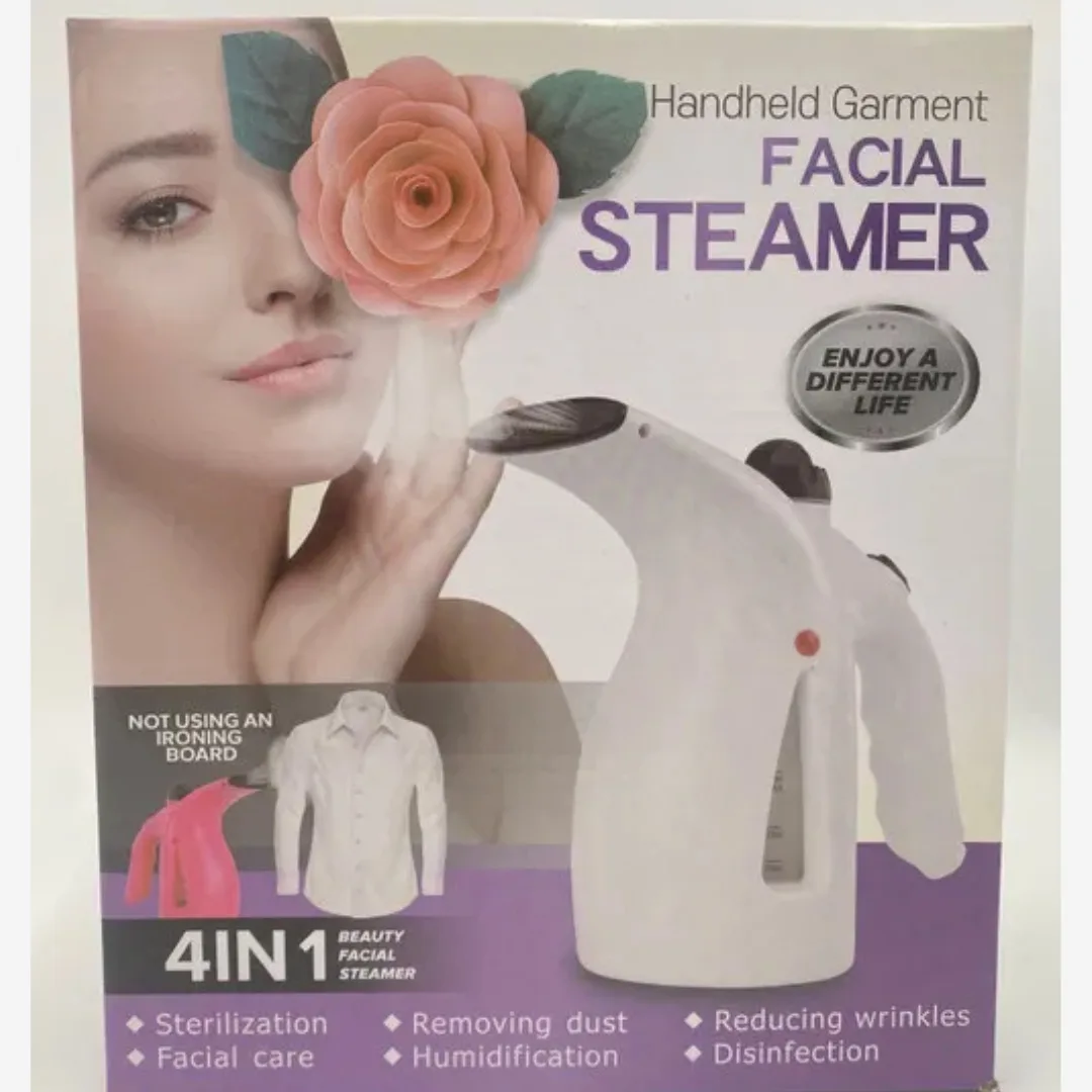 Product packaging for 4-in-1 handheld garment and facial steamer