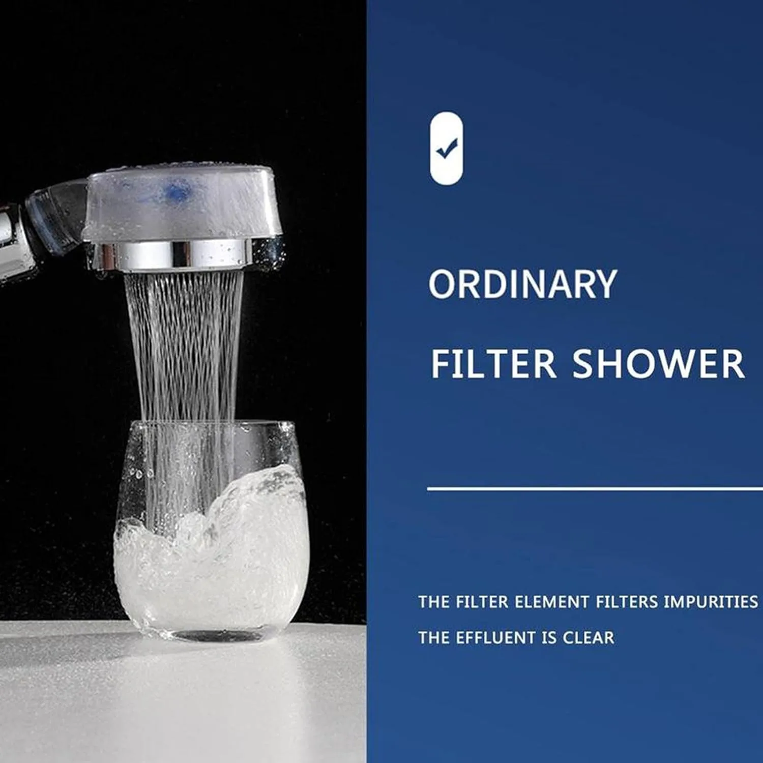 Close up of high pressure filter shower head flow