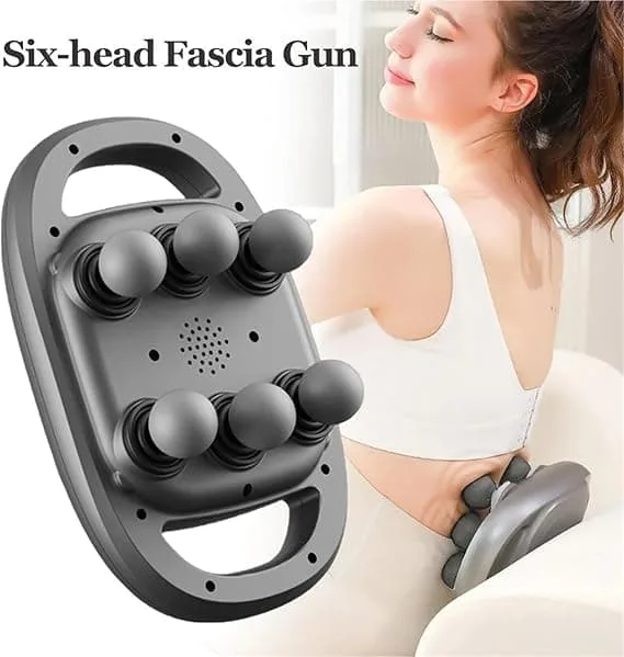 Six-head fascia gun massager device for deep tissue relief