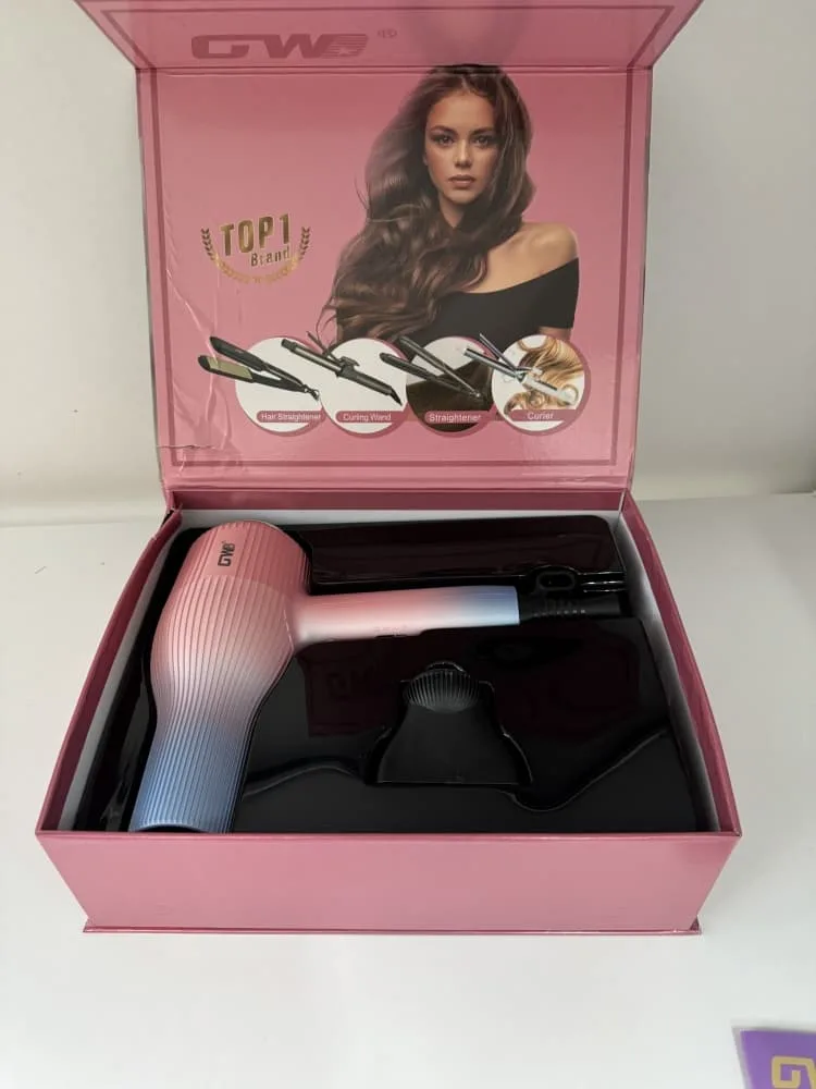 GW professional hair dryer box showing hair styling tools