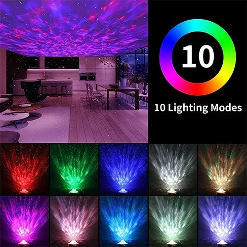 Galaxy Projector display showing 10 different lighting modes and color options