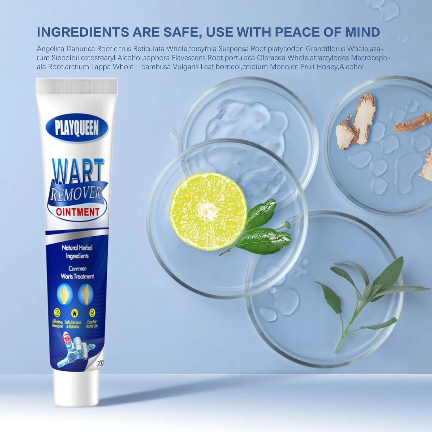 Playqueen Wart Remover Ointment tube with natural herbal ingredient extracts