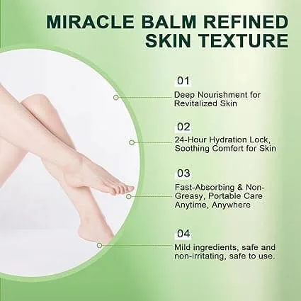 Miracle Balm benefits including deep nourishment, 24-hour hydration, fast absorption, and safe ingredients