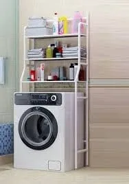 white washing machine storage shelf rack