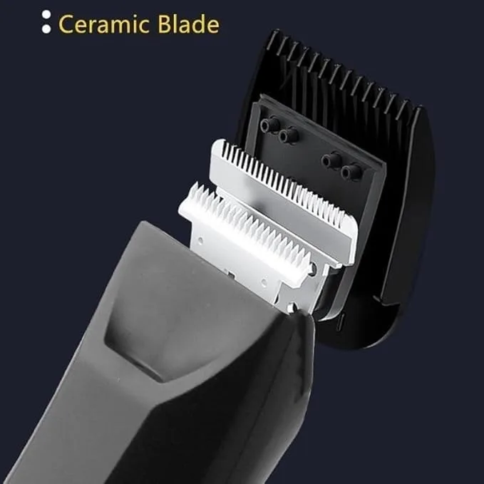 Detailed view of the high-quality white ceramic blade and safety guard of the DENX trimmer