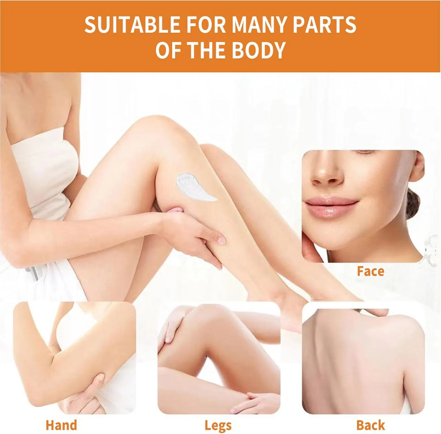 Orange Exfoliating Gel being applied to legs and face for full body use