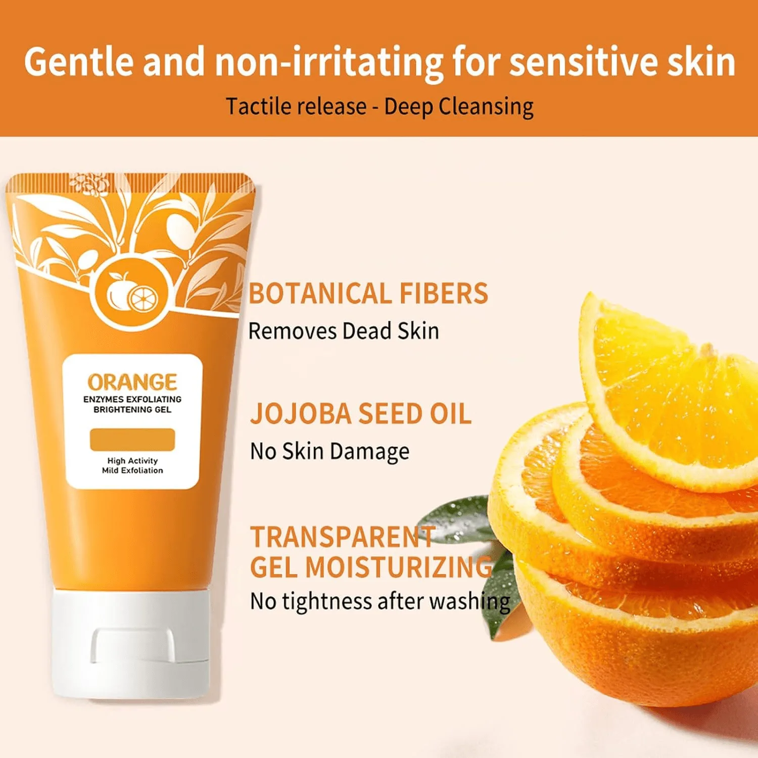 Orange Enzymes Exfoliating Brightening Gel tube with fresh orange slices