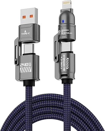 Detailed close-up of Nu Republic 4-in-1 charging cable connectors