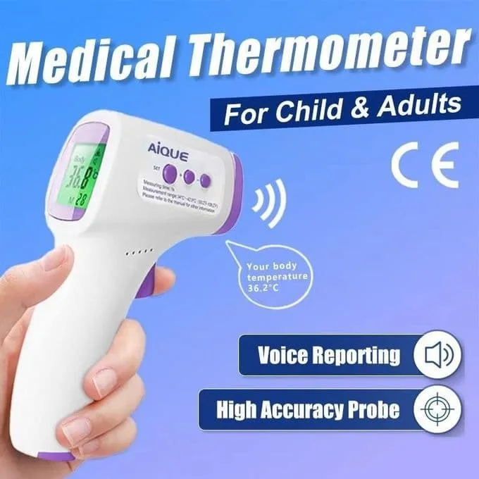 Aique non-contact infrared forehead thermometer held in hand