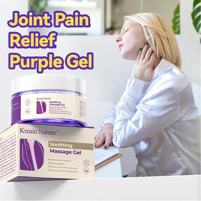 Woman applying Kreain Nature Soothing Massage Gel to neck for pain relief