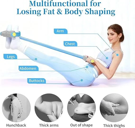 Woman using resistance band for leg and abdominal exercises