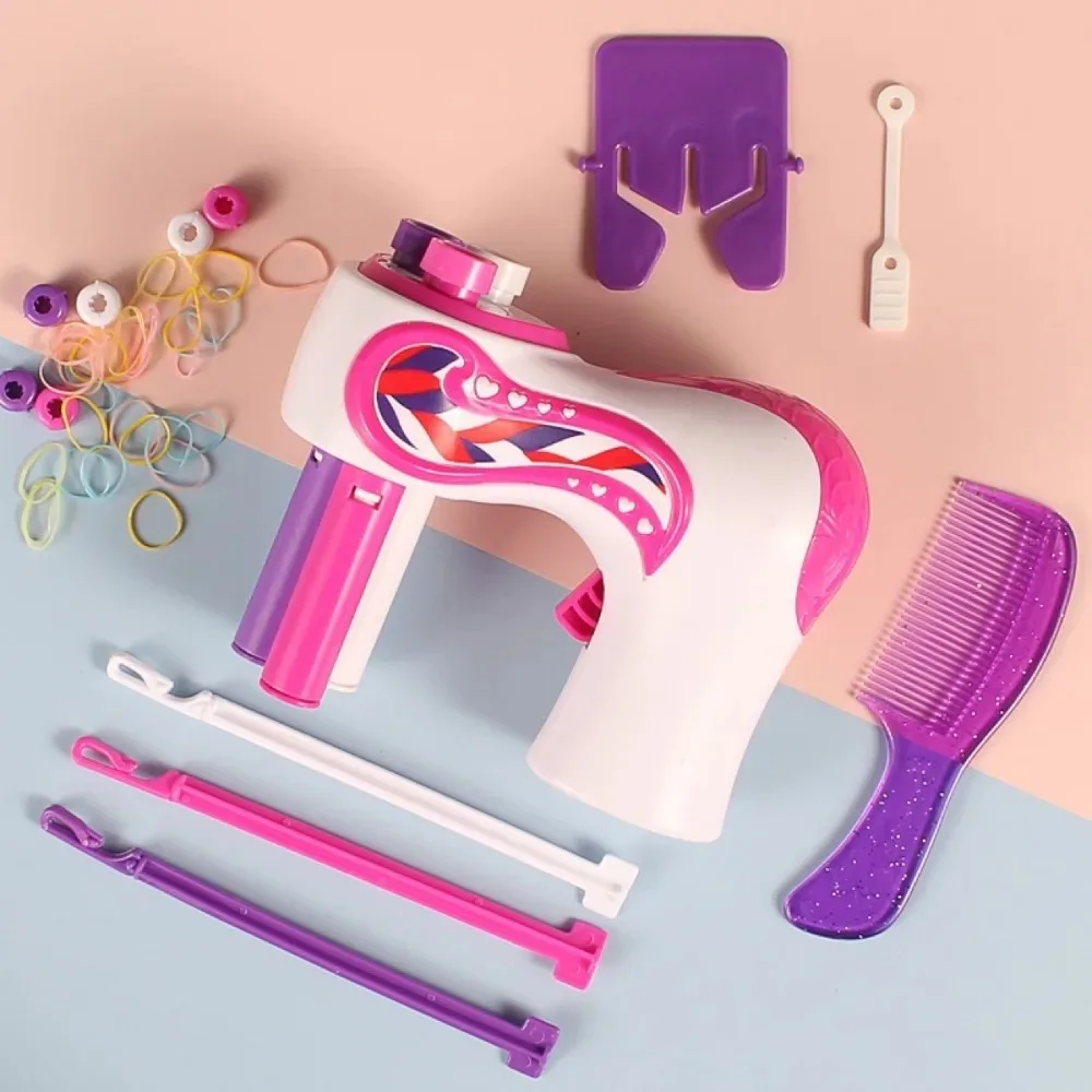 The complete automatic hair braider kit with accessories, comb, and hair elastics