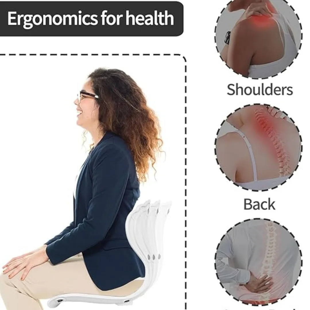 Woman sitting in an office chair using the ergonomic posture correction seat for back support