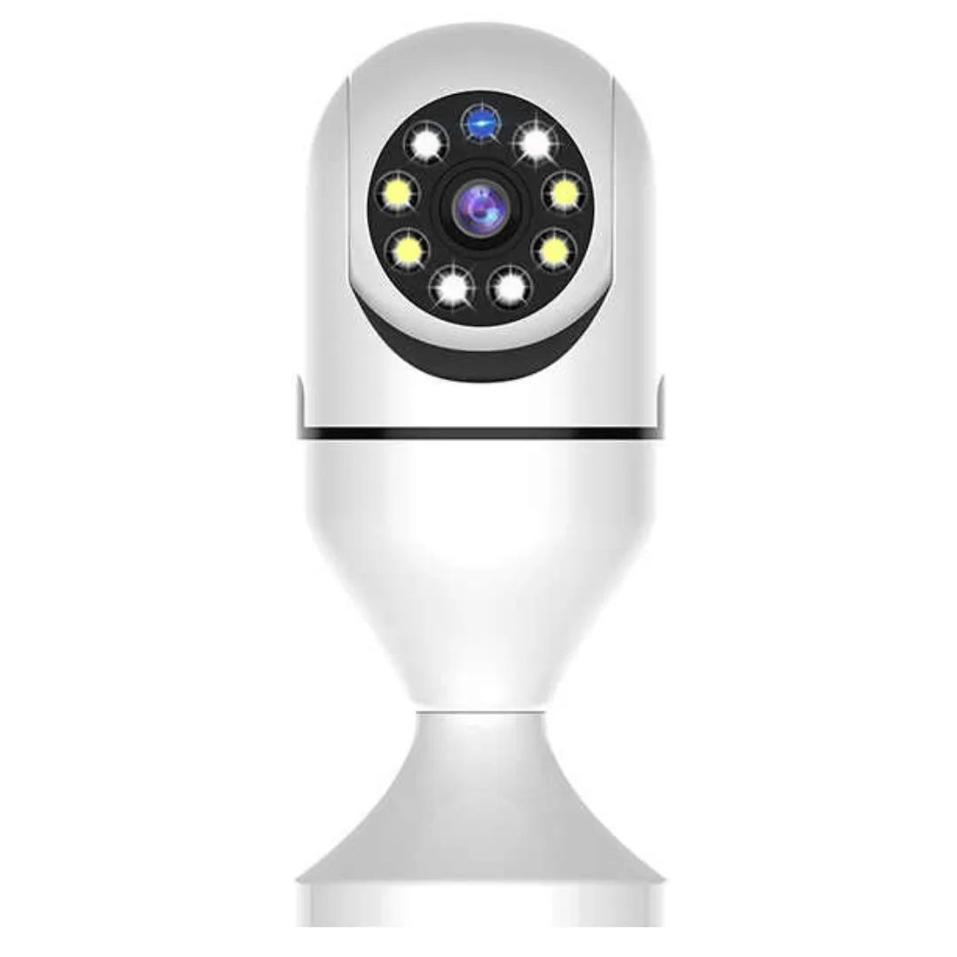 Close up of bulb security camera lens and LED lights