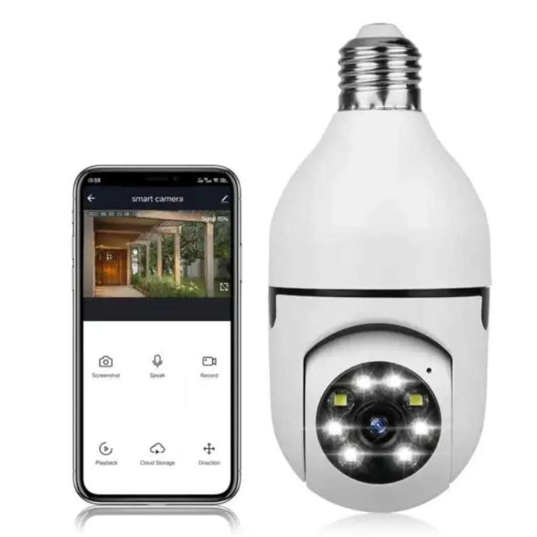 Smart bulb security camera with mobile app interface