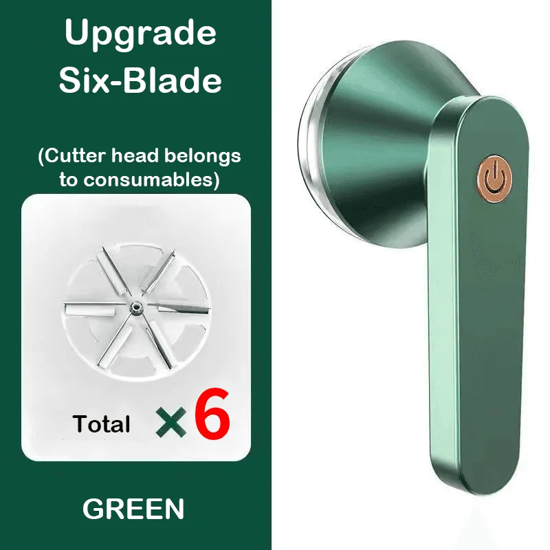 Green electric lint remover with six-blade head