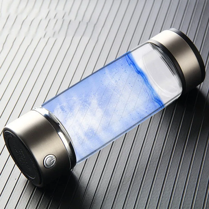 Side view of the hydrogen water generator cup showing water electrolysis