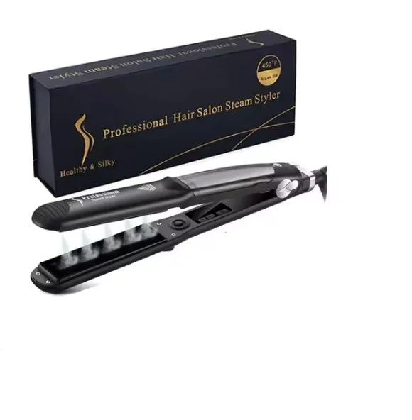 Professional Hair Salon Steam Styler in its box with steam emitting from the plates