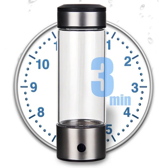 Hydrogen water generator bottle with 3-minute timer background