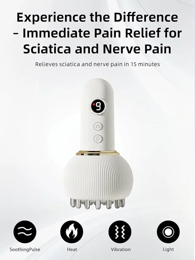 Intelligent Electric Massager showing 15-minute sciatica and nerve pain relief benefits