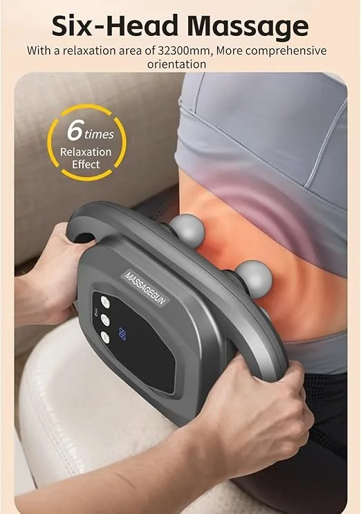 Person using the 6-head deep tissue massager on their lower back for comprehensive relief