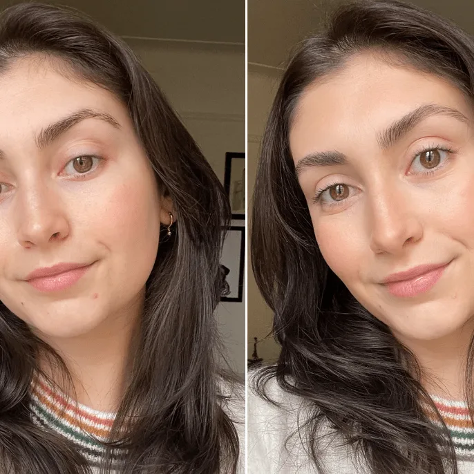 woman showing healthy skin results after using face massager